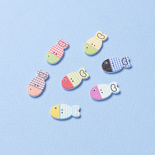 30개입 SB-233 2구 우드 단추 체크 물고기 25x14mm