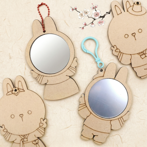 우드 전통 한복 토끼 커플 손거울