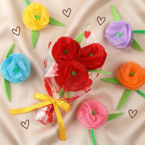 페이퍼 하트 패턴 비닐 카네이션 꽃다발 만들기