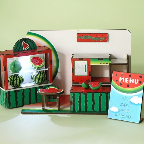 인쇄 우드 수박 과일 빙수 가게 배경판 1세트