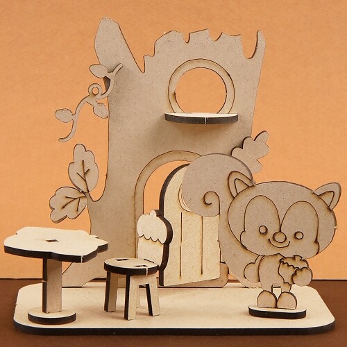 우드 다람쥐 나무 하우스 테이블 의자 데코판