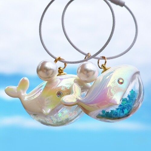 오로라 스팽글 고래 와이어 키링 열쇠고리 1개입