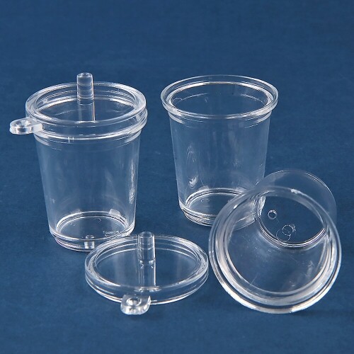 미니어처 투명 아크릴 테이크 아웃 플랫 뚜껑 컵 5개입