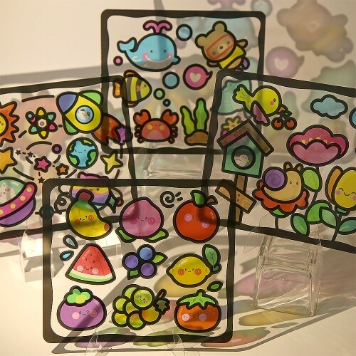 동물 과일 우주 바다 테마 스티커 썬캐쳐 모빌 액자 만들기 그림자 놀이 1개입