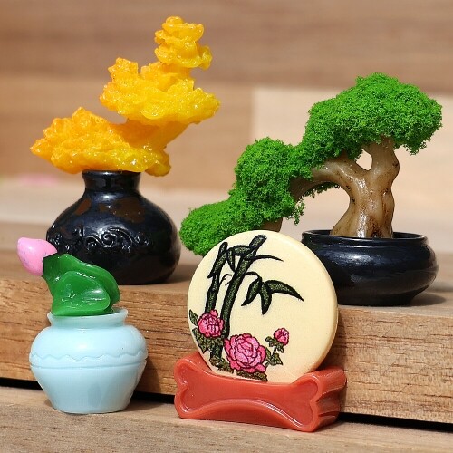미니어처 꽃 돌 소나무 도자기 분재 2개입