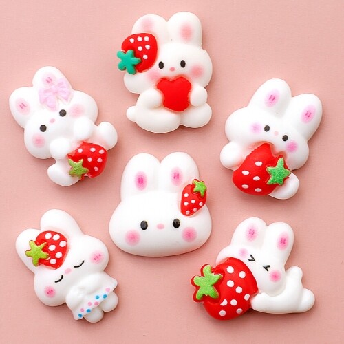 미니어처 화이트 딸기 토끼 장식 데코 6개입