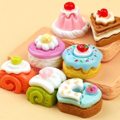 미니어처 과일 롤 케이크 푸딩 장식 데코 7개입