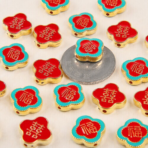 클로버 복 희 메탈 비즈 참 장식 10개입