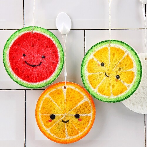 무지 원형 친환경 셀룰로오스 압축 스펀지 수세미 4개입