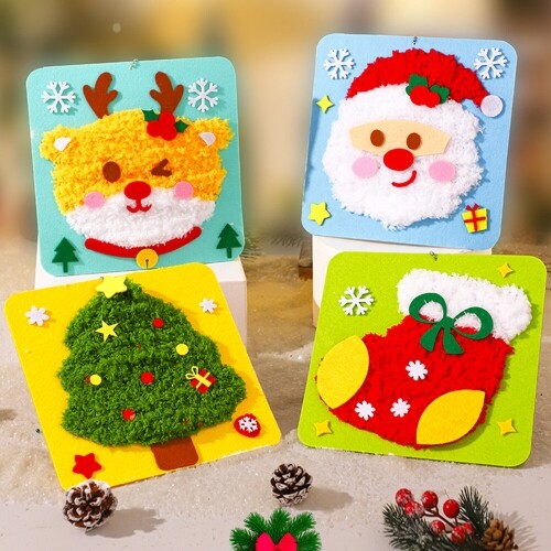 펠트 털실 크리스마스 키링 열쇠고리 만들기 1개입