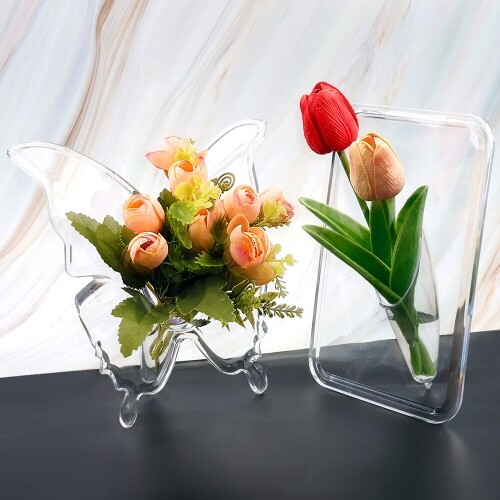 투명 아크릴 나비 사각 모양 꽃꽂이 화병 액자 1개입