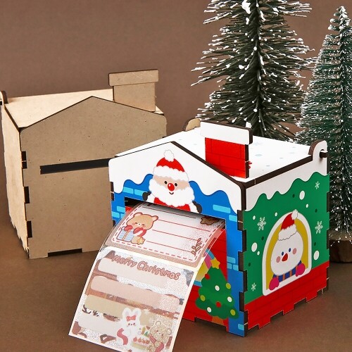인쇄 우드 DIY 미니어처 크리스마스 굴뚝 하우스 보관함 만들기