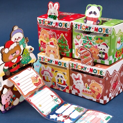 뽑아쓰는 크리스마스 동물 스티커 점착 메모지 48장입