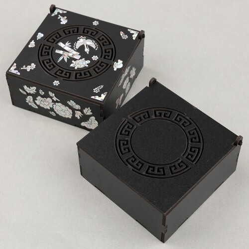 인쇄 우드 DIY 전통 문양 검정 자개함