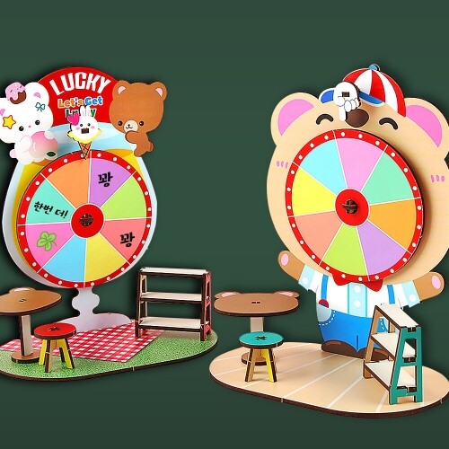 인쇄 우드 DIY 미니어처 행운의 룰렛 게임 놀이