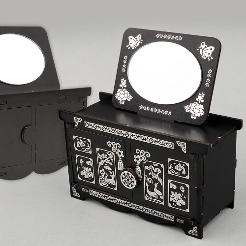 인쇄 우드 DIY 미니어처 검정 무지 거울 경대 화장대