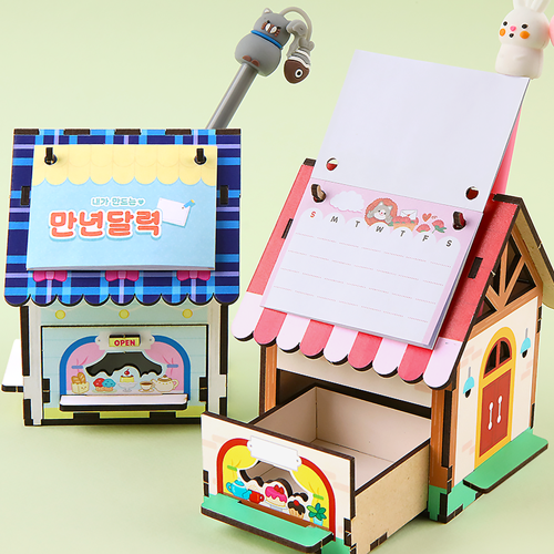 인쇄 우드 DIY 미니어처 양옥 하우스 만년달력 꽂이 세트