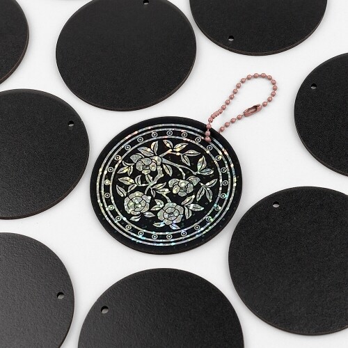 10개입 인쇄 우드 양면 블랙 1구멍 원형 데코판 7cm