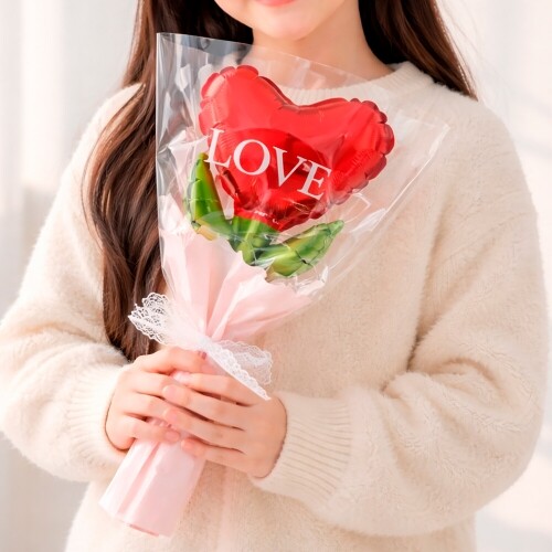 레드 하트 플라워 풍선 꽃다발 세트