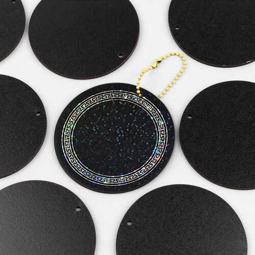 10개입 인쇄 우드 양면 블랙 1구멍 원형 데코판 8cm