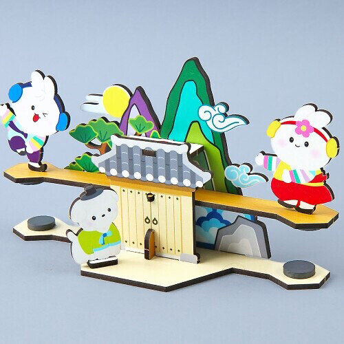 인쇄 우드 DIY 미니어처 널뛰기 자석 놀이 만들기 패키지