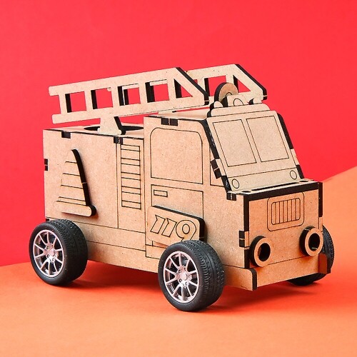 인쇄 우드 DIY 미니어처 긴급 출동 소방차 무드등 만들기