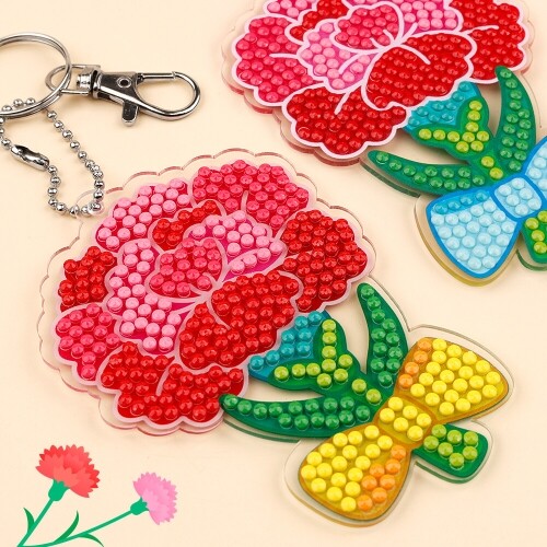 보석십자수 양면 카네이션 리본 아크릴 키링