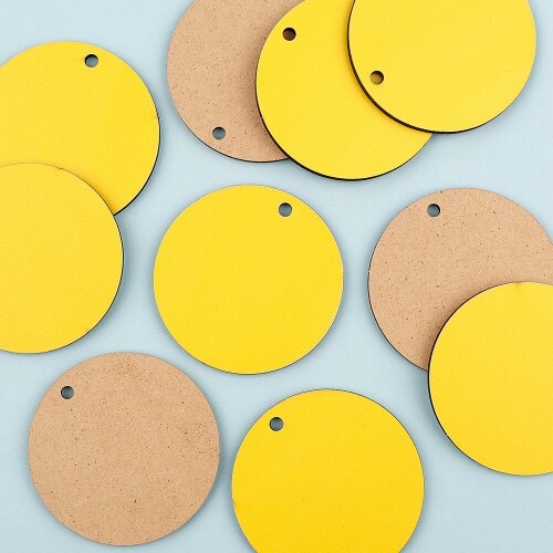 10개입 인쇄 우드 옐로우 1구멍 원형 데코판 5.5cm