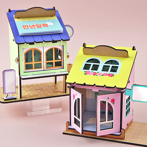 인쇄 우드 DIY 미니어처 2층 창문 하우스 만년 달력 세트