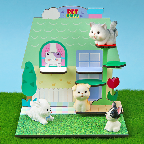 한정 판매 인쇄 우드 DIY 미니어처 고양이 펫 하우스 만들기