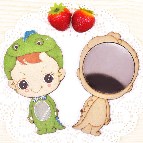 Q-022 팬시 소품 DIY 공룡 아이 손 거울 7x12.5cm